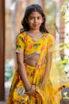 Buy_YUVRAANI JAIPUR_Yellow Chanderi, Cotton, Net Embroidery Printed Lehenga Set For Girls 
