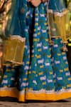 Shop_YUVRAANI JAIPUR_Blue Chanderi, Cotton, Net Lace Teal Printed Lehenga Set _Online_at_Aza_Fashions