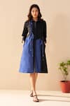 Shop_Savaaya_Blue Poplin, Denim Button-down Neck Breeze And White Midi Dress _Online_at_Aza_Fashions