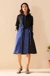 Buy_Savaaya_Blue Poplin, Denim Button-down Neck Breeze And White Midi Dress _at_Aza_Fashions