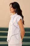 Buy_Savaaya_White Linen Embroidery Mandarin Collar Designer Pant Set _Online_at_Aza_Fashions