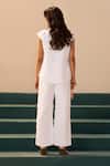 Shop_Savaaya_White Linen Embroidery Mandarin Collar Designer Pant Set _at_Aza_Fashions