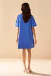 Shop_Savaaya_Blue Poplin Fabric Flowers Round Neck Velvet Dress _at_Aza_Fashions