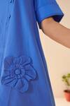 Shop_Savaaya_Blue Poplin Fabric Flowers Round Neck Velvet Dress _Online_at_Aza_Fashions
