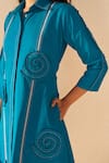 Shop_Savaaya_Teal Poplin Embroidery Collared Blue Designer Fern Dress _Online_at_Aza_Fashions