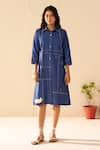 Buy_Savaaya_Blue Denim Embroidery Collared Elysian Midi Dress _at_Aza_Fashions