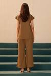 Shop_Savaaya_Brown Poplin Embroidery Mandarin Collar Flora Pant Set _at_Aza_Fashions
