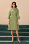 Buy_Savaaya_Green Poplin Collared Designer Midi Dress _at_Aza_Fashions