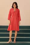 Buy_Savaaya_Orange Poplin Collared Poppy Midi Dress _at_Aza_Fashions