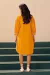 Shop_Savaaya_Yellow Poplin Fabric Flowers Collared Designer Midi Dress _at_Aza_Fashions