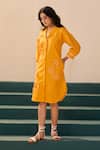 Buy_Savaaya_Yellow Poplin Fabric Flowers Collared Designer Midi Dress _at_Aza_Fashions