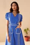 Shop_Savaaya_Blue Poplin V-neck Azure Midi Dress With Belt _Online_at_Aza_Fashions