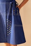 Savaaya_Blue Denim Collared Designer Midi Dress With Belt _at_Aza_Fashions