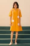 Savaaya_Yellow Poplin Embroidery V-neck Marigold Short Dress _at_Aza_Fashions