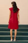 Shop_Savaaya_Red Poplin Embroidery Collared Rosette Dress _at_Aza_Fashions
