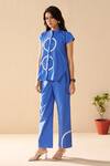 Savaaya_Blue Poplin Embroidery Mandarin Collar Designer Pant Set _at_Aza_Fashions