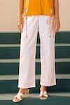 Savaaya_Yellow Poplin Embroidery Collared Wisteria Pant Set _Online_at_Aza_Fashions