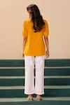 Shop_Savaaya_Yellow Poplin Embroidery Collared Wisteria Pant Set _at_Aza_Fashions
