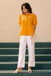 Shop_Savaaya_Yellow Poplin Embroidery Collared Wisteria Pant Set _Online_at_Aza_Fashions