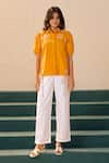 Buy_Savaaya_Yellow Poplin Embroidery Collared Wisteria Pant Set _at_Aza_Fashions