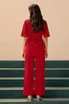 Shop_Savaaya_Red Poplin Embroidery Collared Primrose Pant Set _at_Aza_Fashions