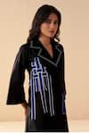 Savaaya_Black Poplin Collared Dewdrop And Blue Designer Dress _Online_at_Aza_Fashions