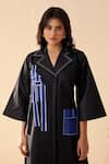 Buy_Savaaya_Black Poplin Collared Dewdrop And Blue Designer Dress _Online_at_Aza_Fashions