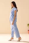 Savaaya_Blue Linen Split V-neck Light Solstice Pant Set _Online_at_Aza_Fashions
