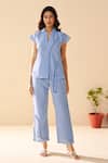Buy_Savaaya_Blue Linen Split V-neck Light Solstice Pant Set _at_Aza_Fashions