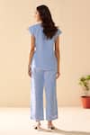 Shop_Savaaya_Blue Linen Split V-neck Light Solstice Pant Set _at_Aza_Fashions