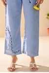 Savaaya_Blue Linen Split V-neck Light Solstice Pant Set _at_Aza_Fashions