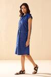 Savaaya_Blue Denim Embroidery Collared Midi Dress _Online_at_Aza_Fashions