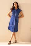 Buy_Savaaya_Blue Denim Embroidery Collared Midi Dress _at_Aza_Fashions