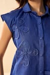 Shop_Savaaya_Blue Denim Embroidery Collared Shirt And Pant Set _Online_at_Aza_Fashions