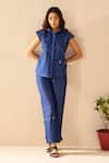 Buy_Savaaya_Blue Denim Embroidery Collared Shirt And Pant Set _at_Aza_Fashions