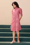 Buy_Savaaya_Pink Poplin Round Neck Whisper Midi Dress _Online_at_Aza_Fashions