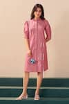 Buy_Savaaya_Pink Poplin Round Neck Whisper Midi Dress _at_Aza_Fashions