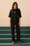 Buy_Savaaya_Black Cotton, Poplin Embroidery Round Neck Zephyr Pant Set _at_Aza_Fashions