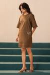 Buy_Savaaya_Brown Poplin Round Neck Designer Dress _at_Aza_Fashions