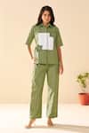 Buy_Savaaya_Green Poplin Fabric Flowers Collared Lush Pant Set _at_Aza_Fashions