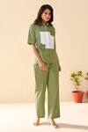 Buy_Savaaya_Green Poplin Fabric Flowers Collared Lush Pant Set _Online_at_Aza_Fashions