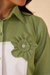 Shop_Savaaya_Green Poplin Fabric Flowers Collared Lush Pant Set _Online_at_Aza_Fashions