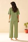 Shop_Savaaya_Green Poplin Fabric Flowers Collared Lush Pant Set _at_Aza_Fashions