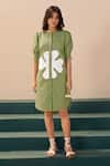 Buy_Savaaya_Green Poplin Applique Round Neck And White Magnolia Dress _at_Aza_Fashions