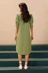 Shop_Savaaya_Green Poplin Applique Round Neck And White Magnolia Dress _at_Aza_Fashions