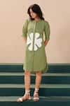Savaaya_Green Poplin Applique Round Neck And White Magnolia Dress _at_Aza_Fashions