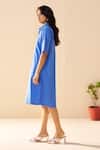 Savaaya_Blue Poplin Embroidery Collared Ember Midi Dress _Online_at_Aza_Fashions
