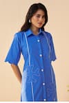 Buy_Savaaya_Blue Poplin Embroidery Collared Ember Midi Dress _Online_at_Aza_Fashions