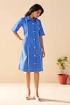 Buy_Savaaya_Blue Poplin Embroidery Collared Ember Midi Dress _at_Aza_Fashions