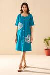 Savaaya_Teal Poplin Embroidery Square Neck Blue Aurora Midi Dress _at_Aza_Fashions